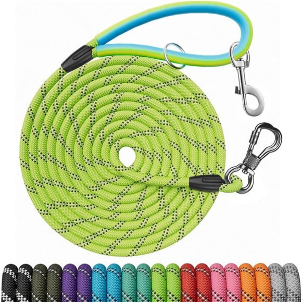 15FT Training Leash for Dogs, Nylon Rope Dog Leash with 2 Swivel Hooks & Hnadle